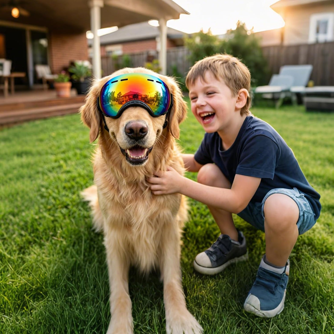 Dog Goggles UV Protection for Medium Large Breeds Rainbow PC Lens