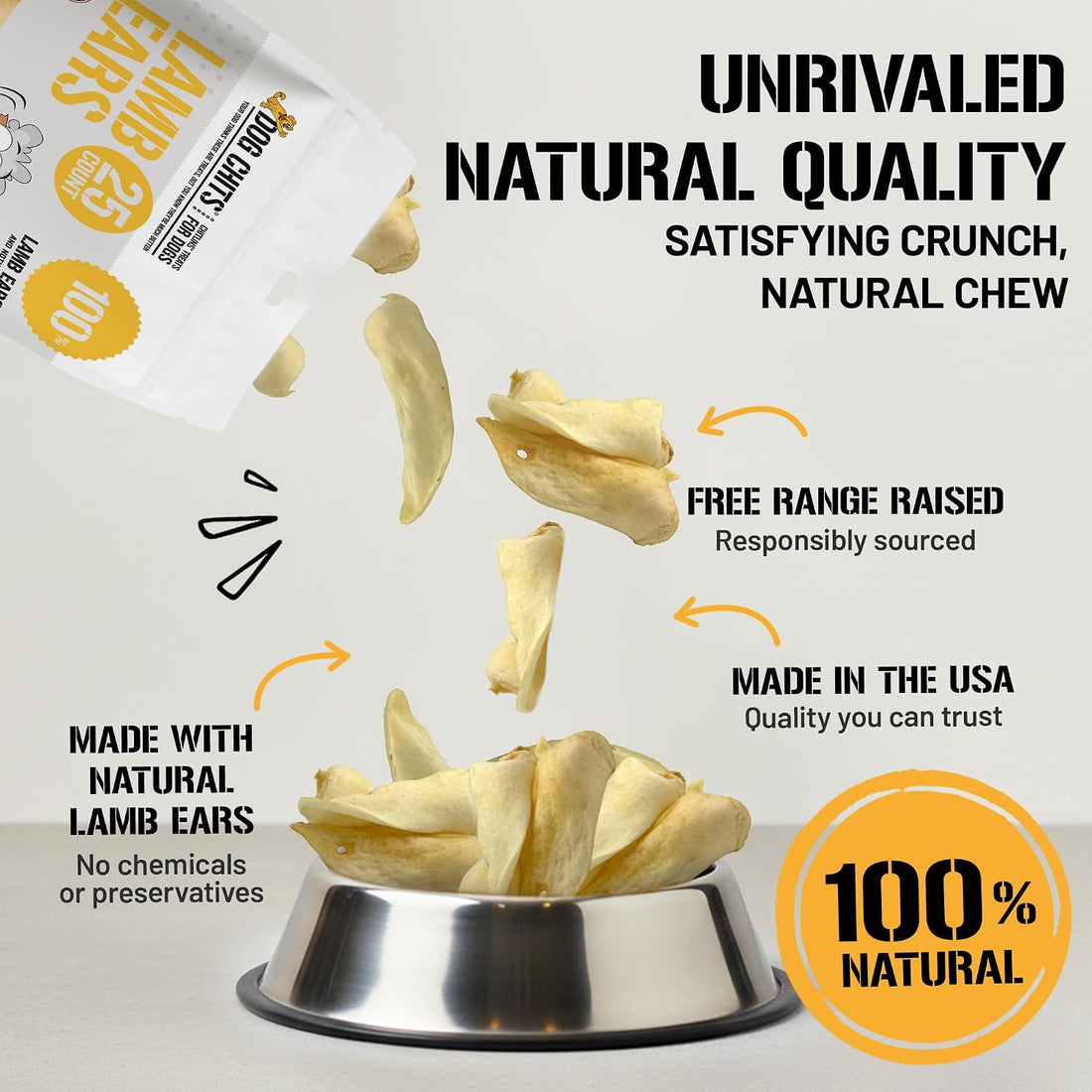 Dog Chits Lamb Ears for Dogs – for Large, Medium Dogs – 25 Pack