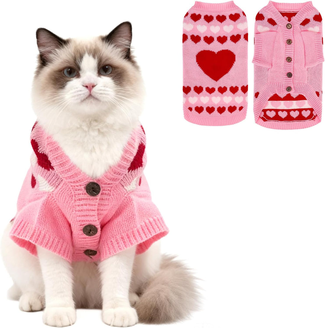 EXPAWLORER Knit Cat Sweater - Soft Warm Cat Clothes Cardigan, Grey S