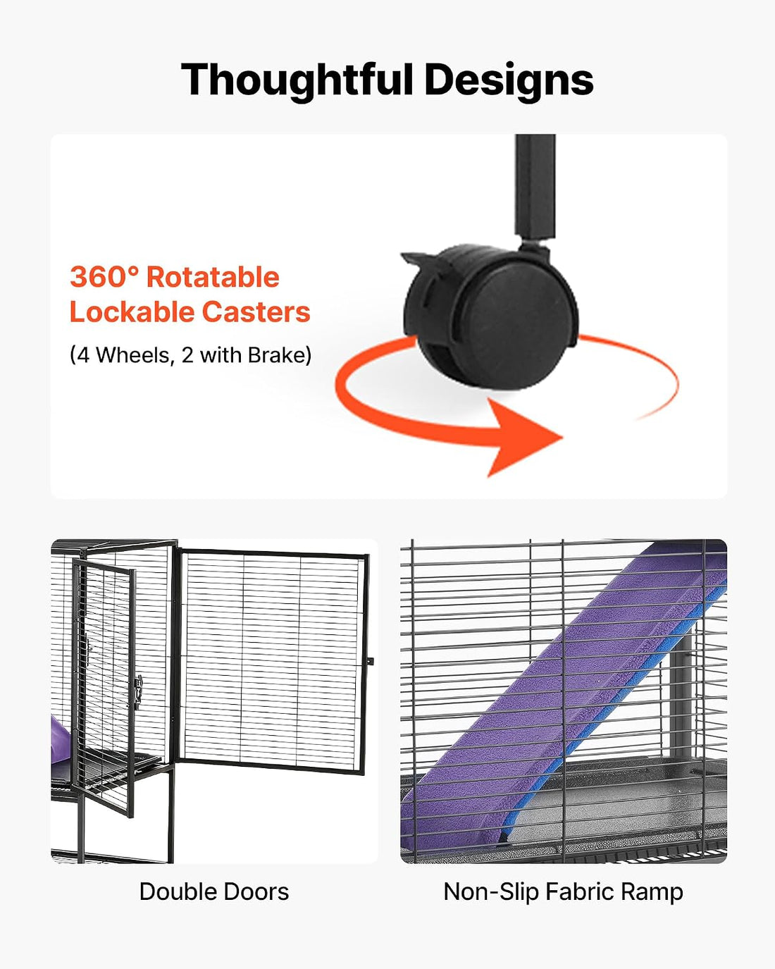 VEVOR Metal Small Animal Cage 34.06"H 2-Tier Rolling Ferret Cage On