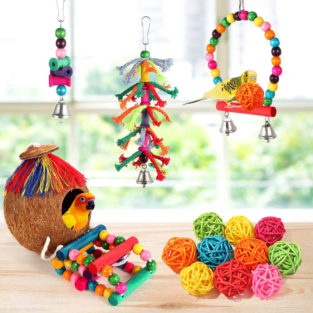 Parakeet Bird Parrot Toys Colorful Swing Chewing Hanging Toys