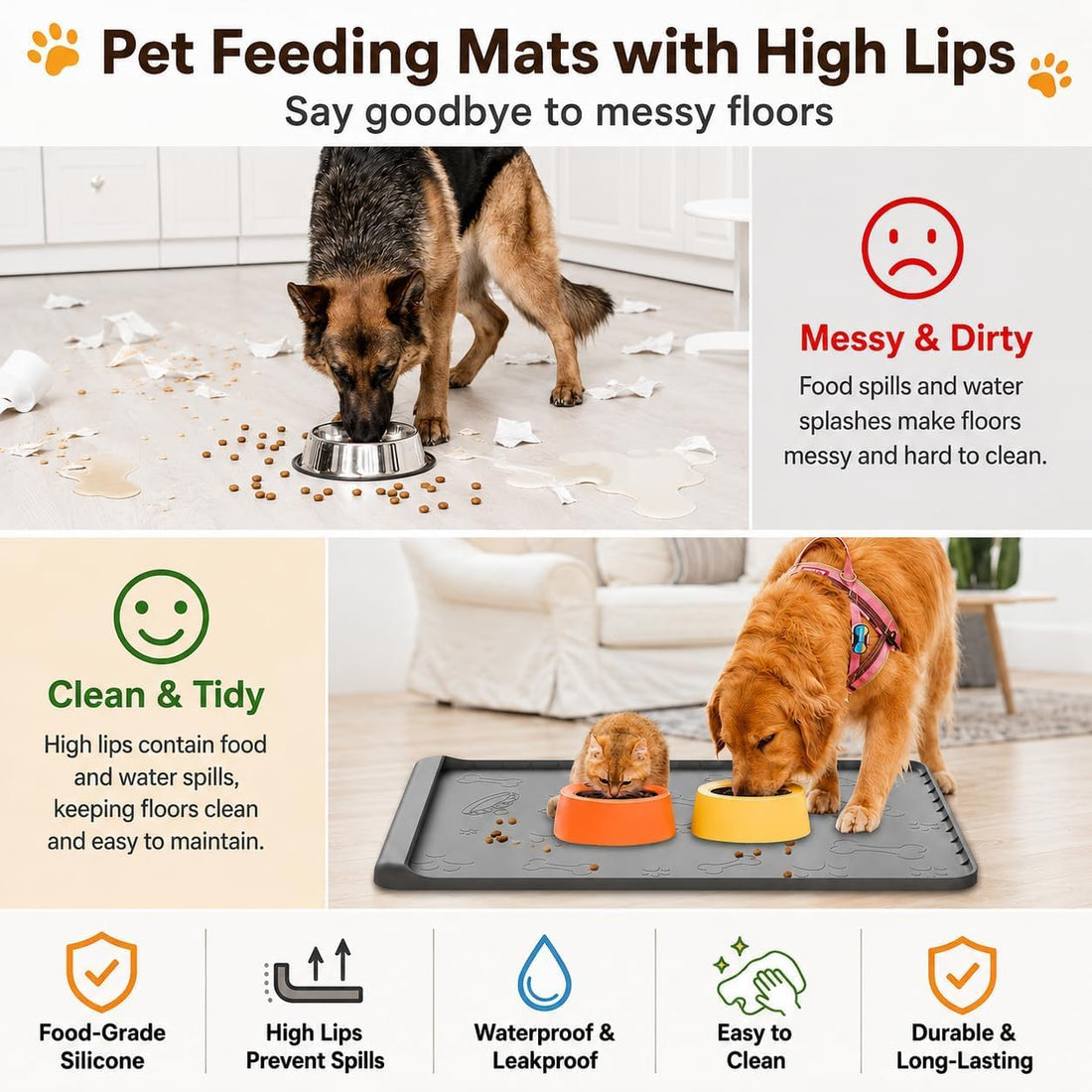 Dog Food Mat - Silicone Dog Mat for Food and Water
