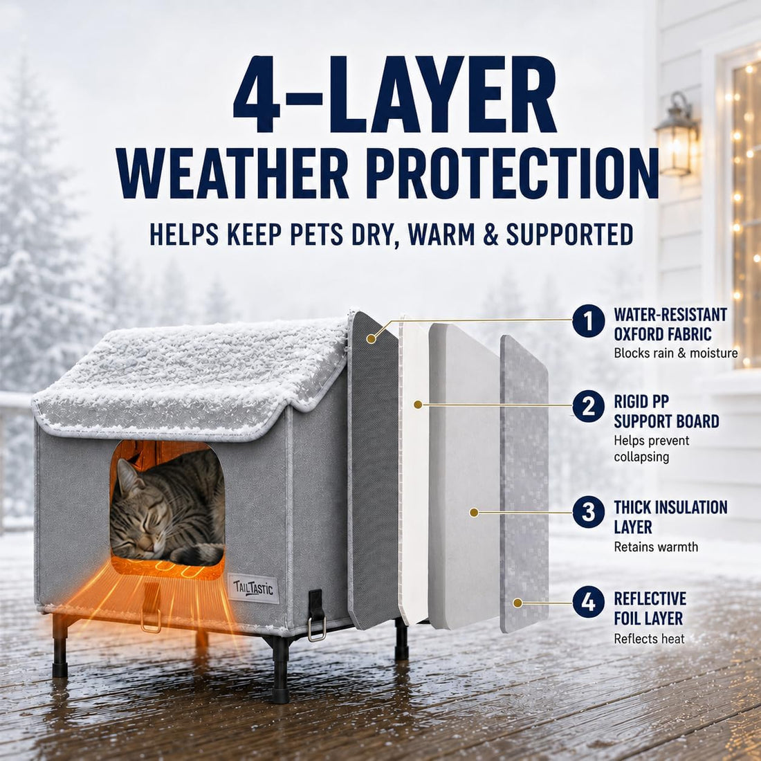 Tailtastic Heated Outdoor Cat House 1-Piece No-Assembly Elevated
