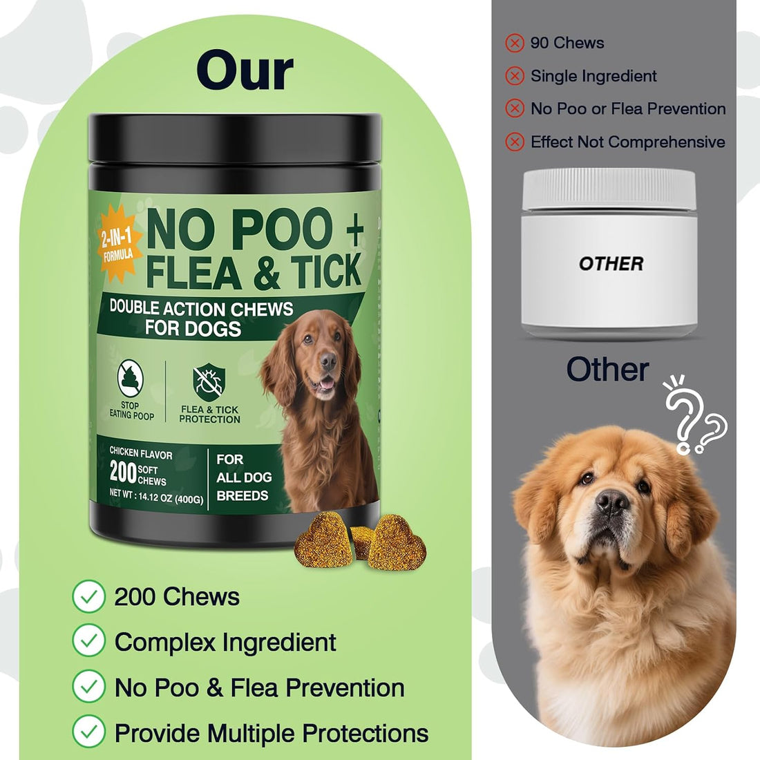 No Poo Chews for Dogs - Flea & Tick Prevention Supplement (200 Chews)