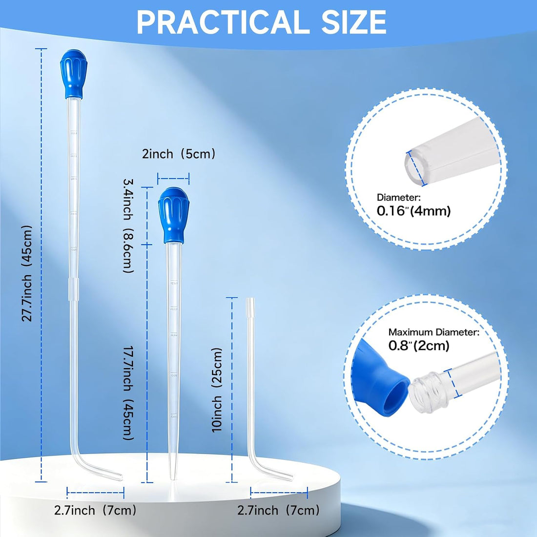 27.7IN Extra Long Turkey Baster for Aquarium Coral Fish Feeder, Blue
