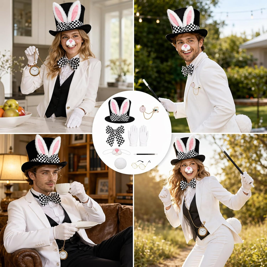 9PCS White Rabbit Costume, Halloween Costumes, Party Dress Up