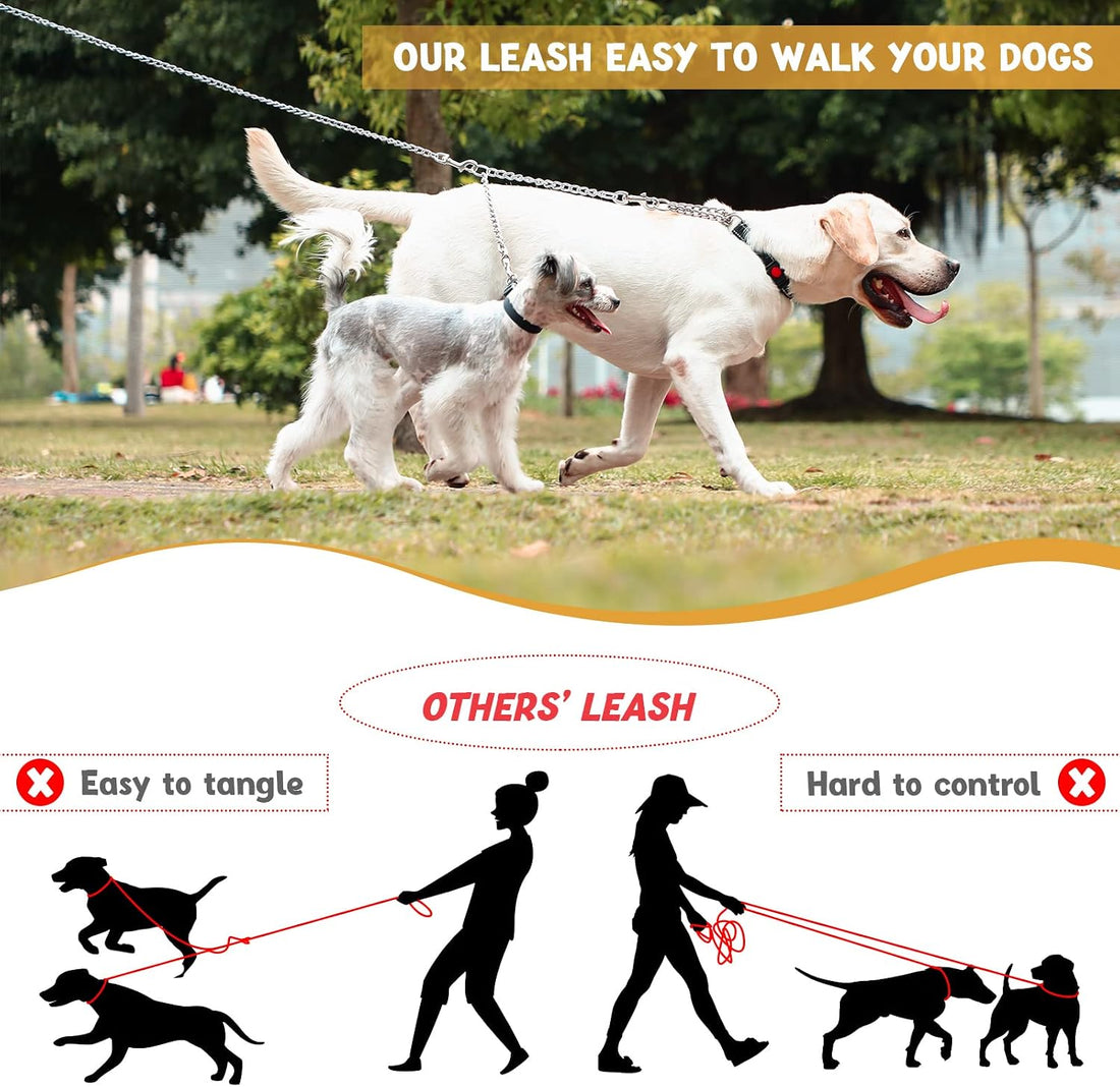 PETTOM Heavy Duty 2 Way Dog Lead Metal Chain Double Pet Clip Leash