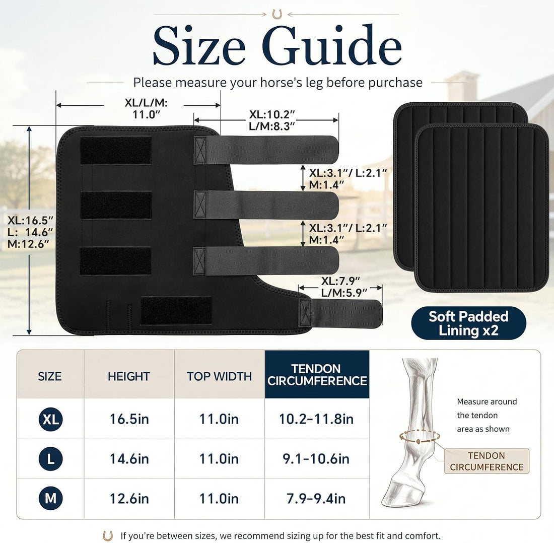 Abbylike L-14 Padded Horse Leg Wraps, Nylon Standing Wraps, Black
