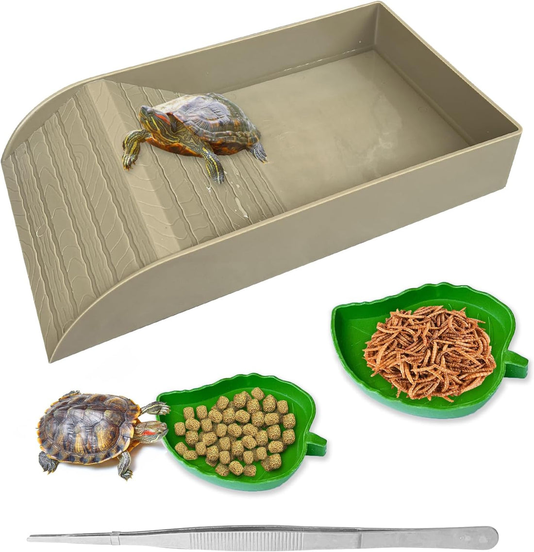NGORAY Tortoise Feeding Dish with Ramp and Basking-Platform