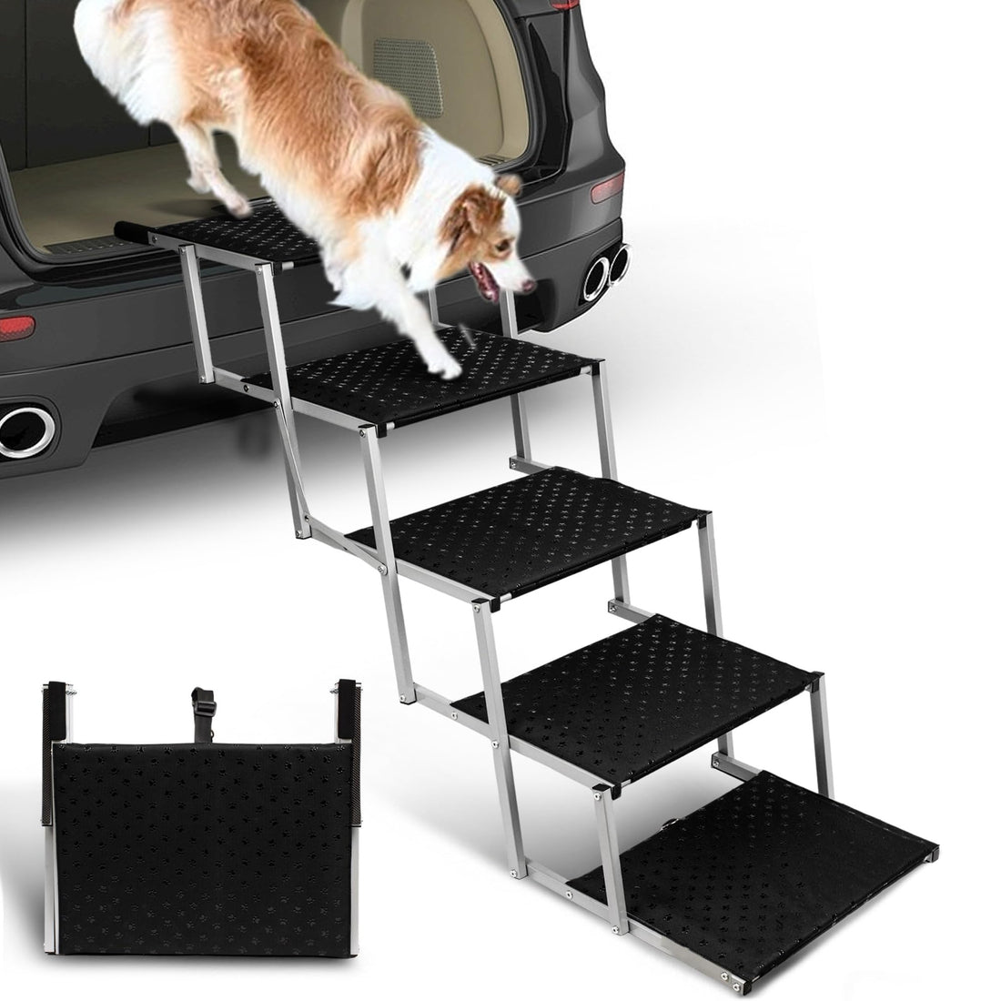 Niubya 5 Step Foldable Dog Stairs for Large Dogs,200LB Capacity 17"