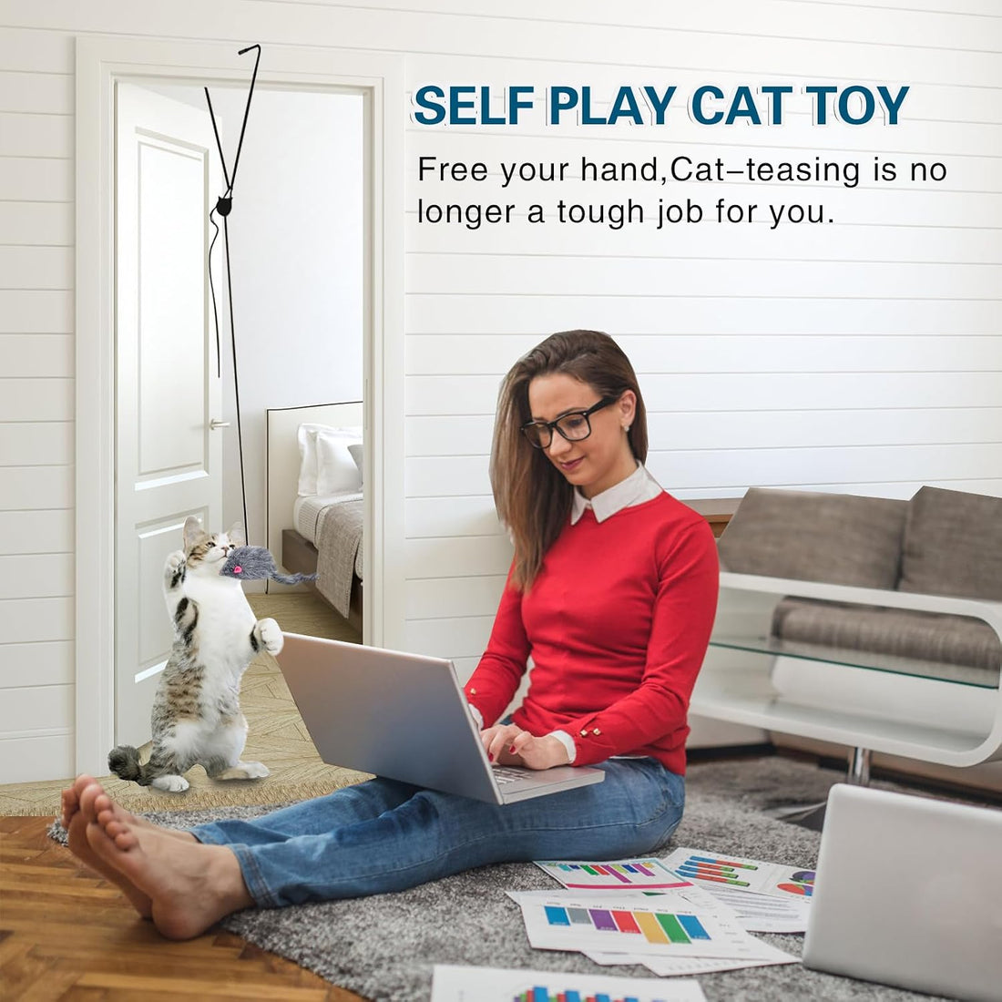 Kalimdor Interactive Cat Feather Toys,Retractable Teaser Toy ，Hanging