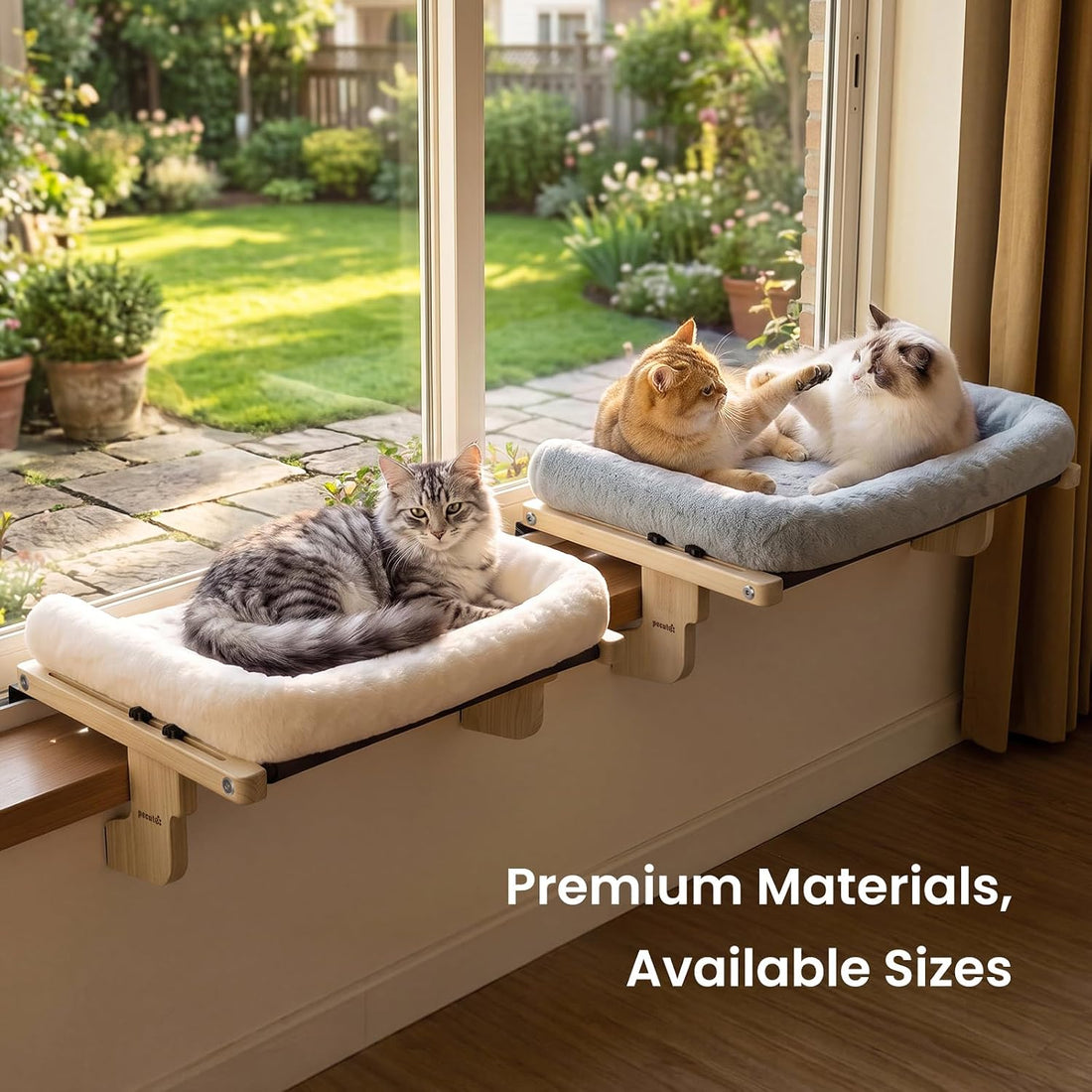 Pecute Cat Windowsill Perch, Cloud-Soft Cat Bed with Wood Frame