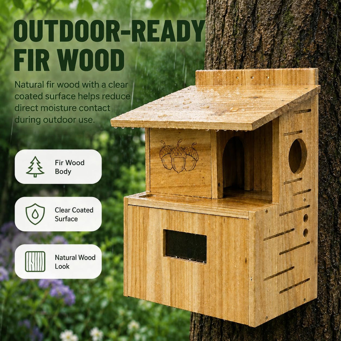 Squirrel House for Outside, Squirrel Box with Window, Fir Wood