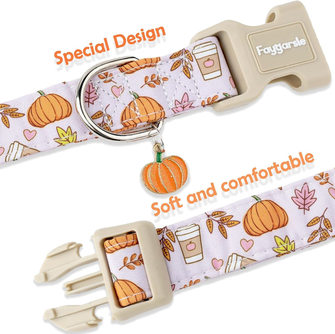 Faygarsle Cute Pink Fall Dog Collar Pumpkin and Leaves Pattern