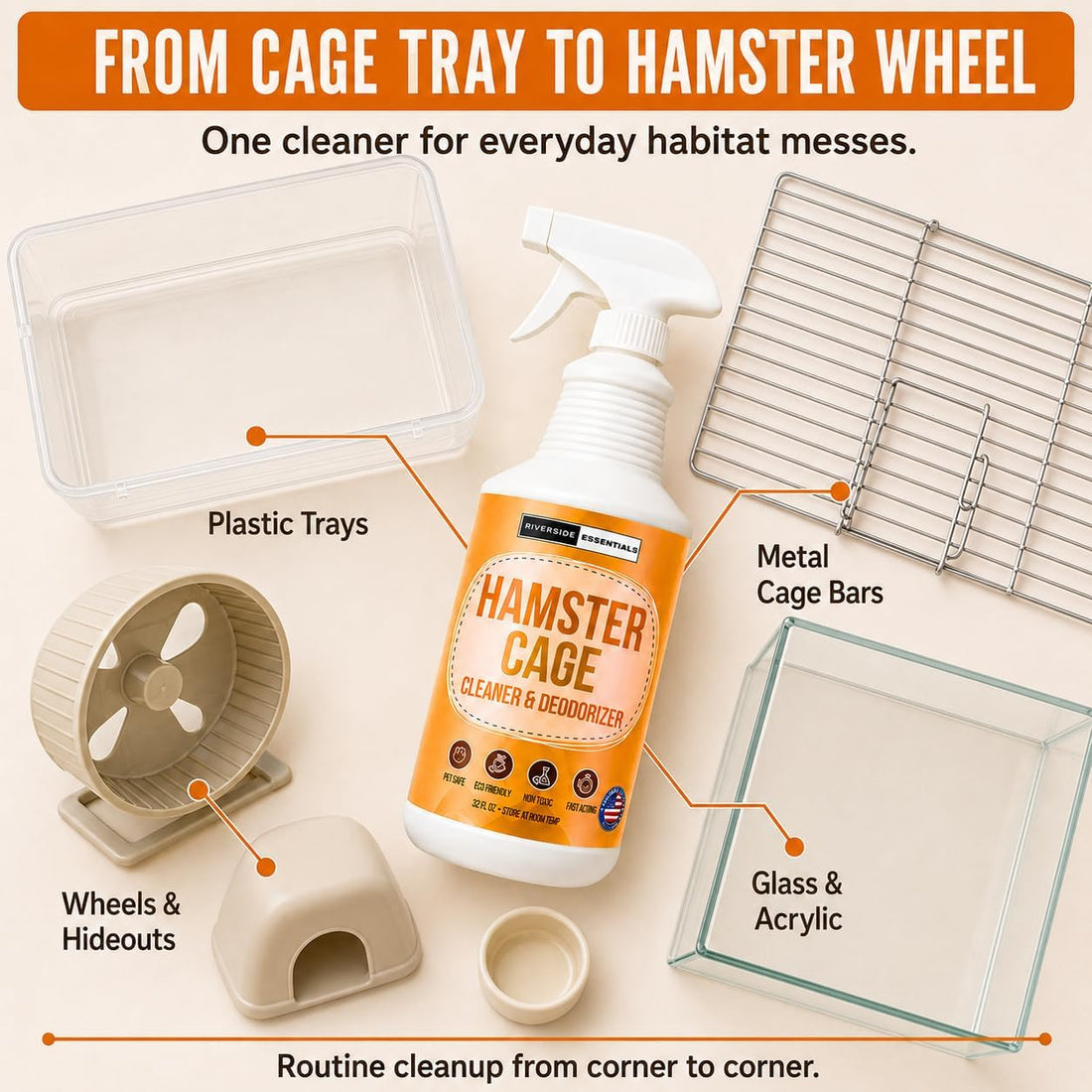 Hamster Cage Odor Eliminator & Cleaner Spray, 32oz – Made in USA