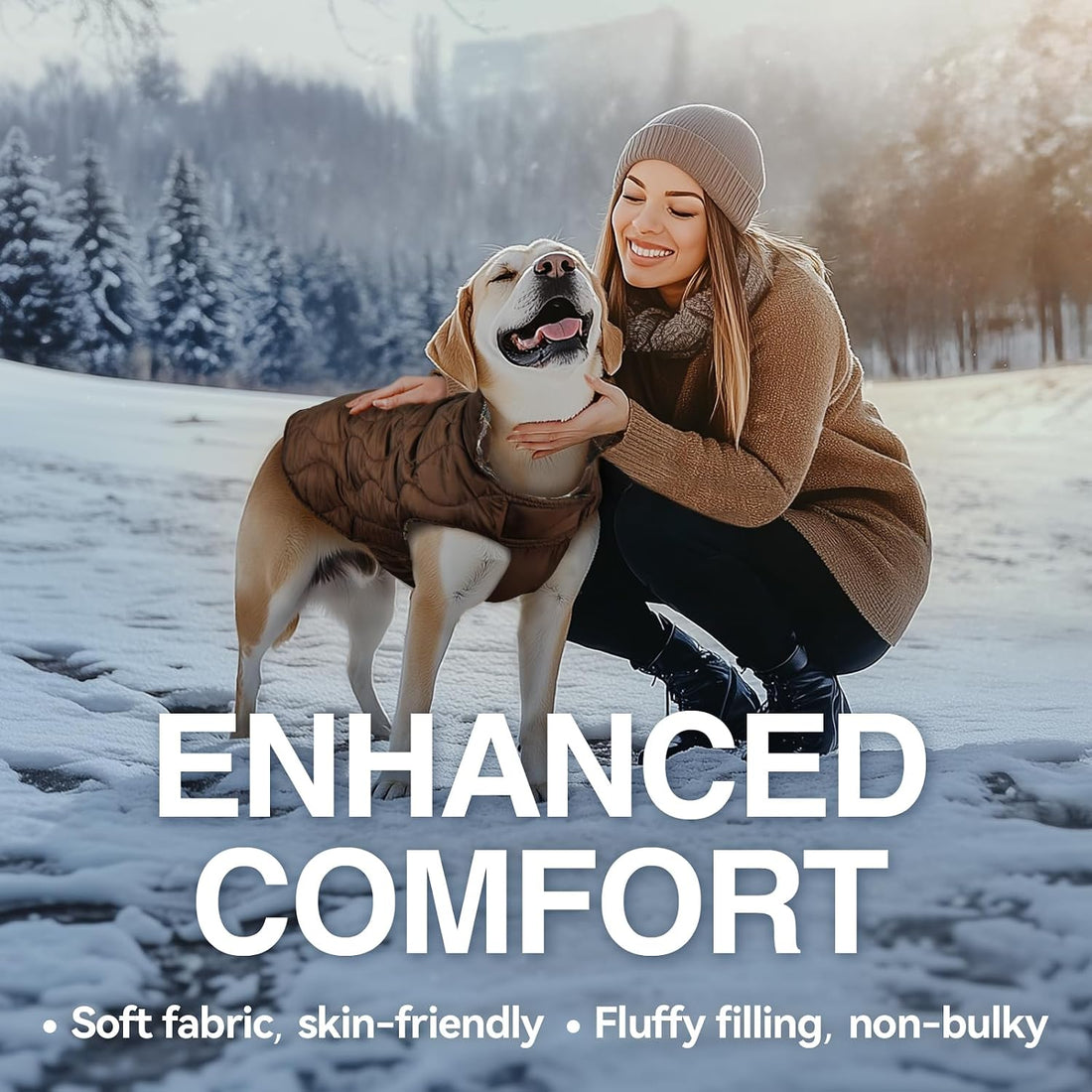 VIVAGLORY Dog Winter Coat Softjoy Warm Dog Jacket, S, Coffee