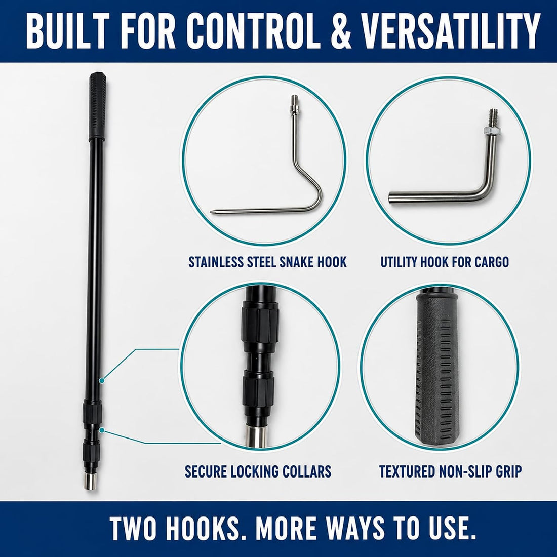 7-Foot Telescoping Aluminum Snake Hook and Truck Cargo Grabber, 2-in-1