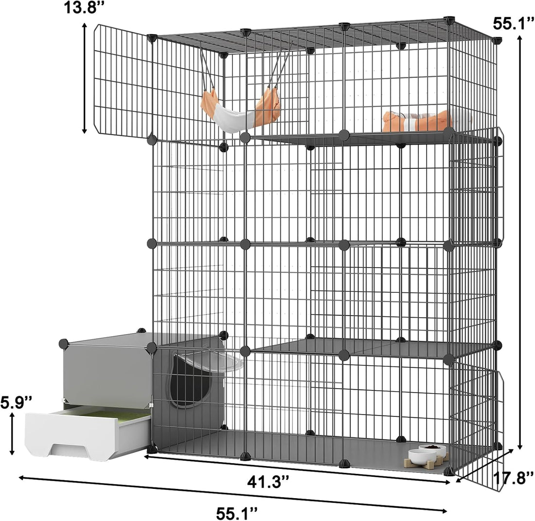 Oneluck Cat Cage with Litter Box,4-Tier DIY Enclosures Large Playpen