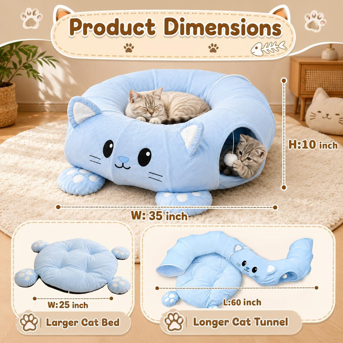 Cat Tunnel Bed with 21 Interactive Toys