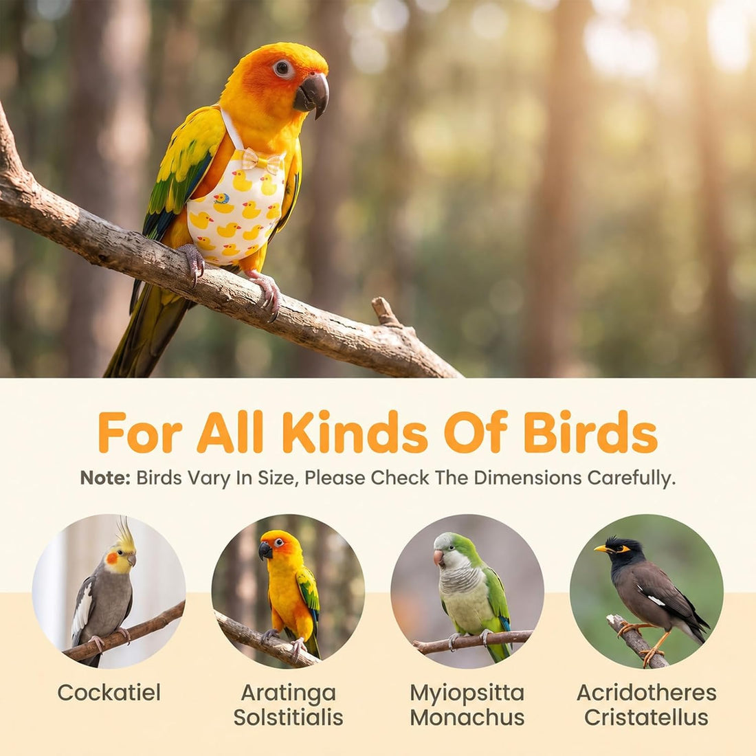 6 PCS Bird Diapers Reusable Parrot Diaper with Waterproof Inner
