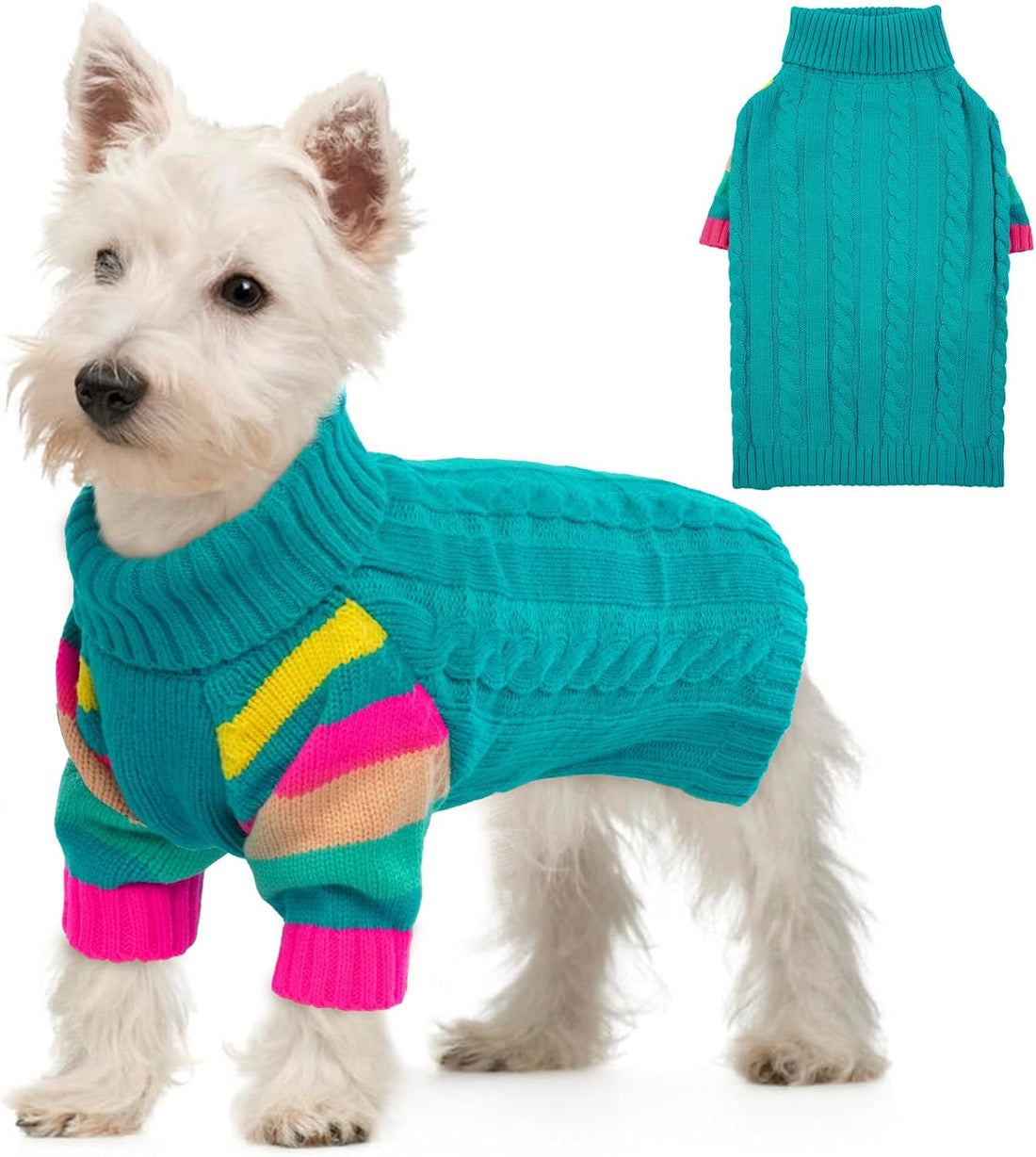 Small Dog Sweater, Turtleneck Pullover with Sleeves, Green S