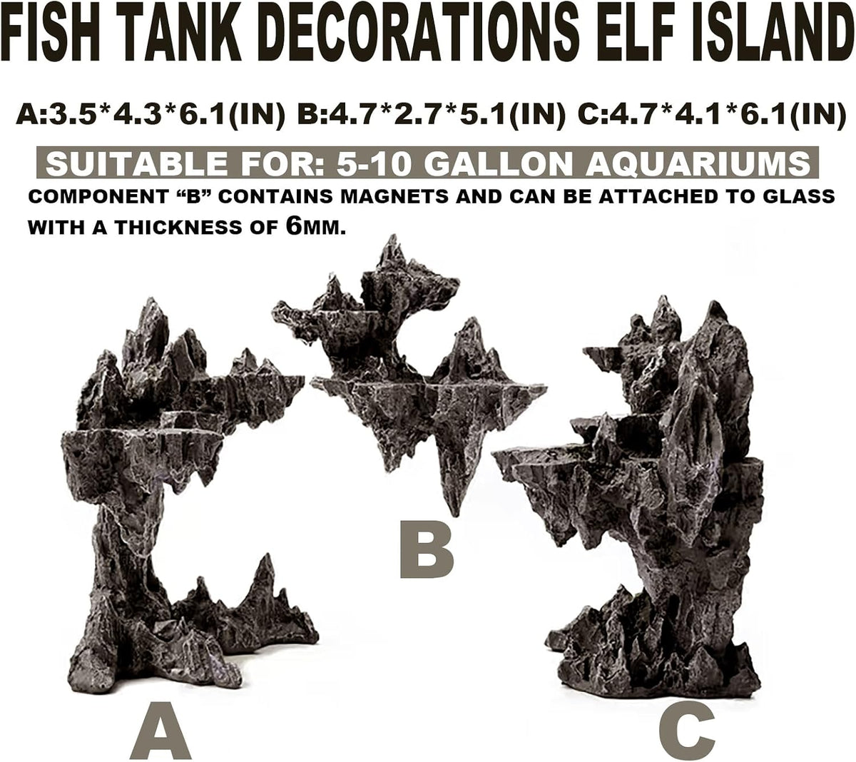Allcolor Aquarium Rock Decor, 3-Piece Elf Island for 5-10 Gallon Tanks
