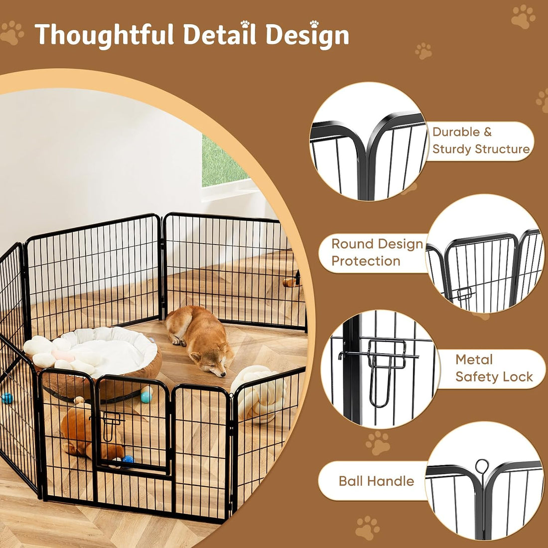 DUMOS Dog Playpen Indoor, Metal 32 Inch 8 Panels Foldable Pet Fence
