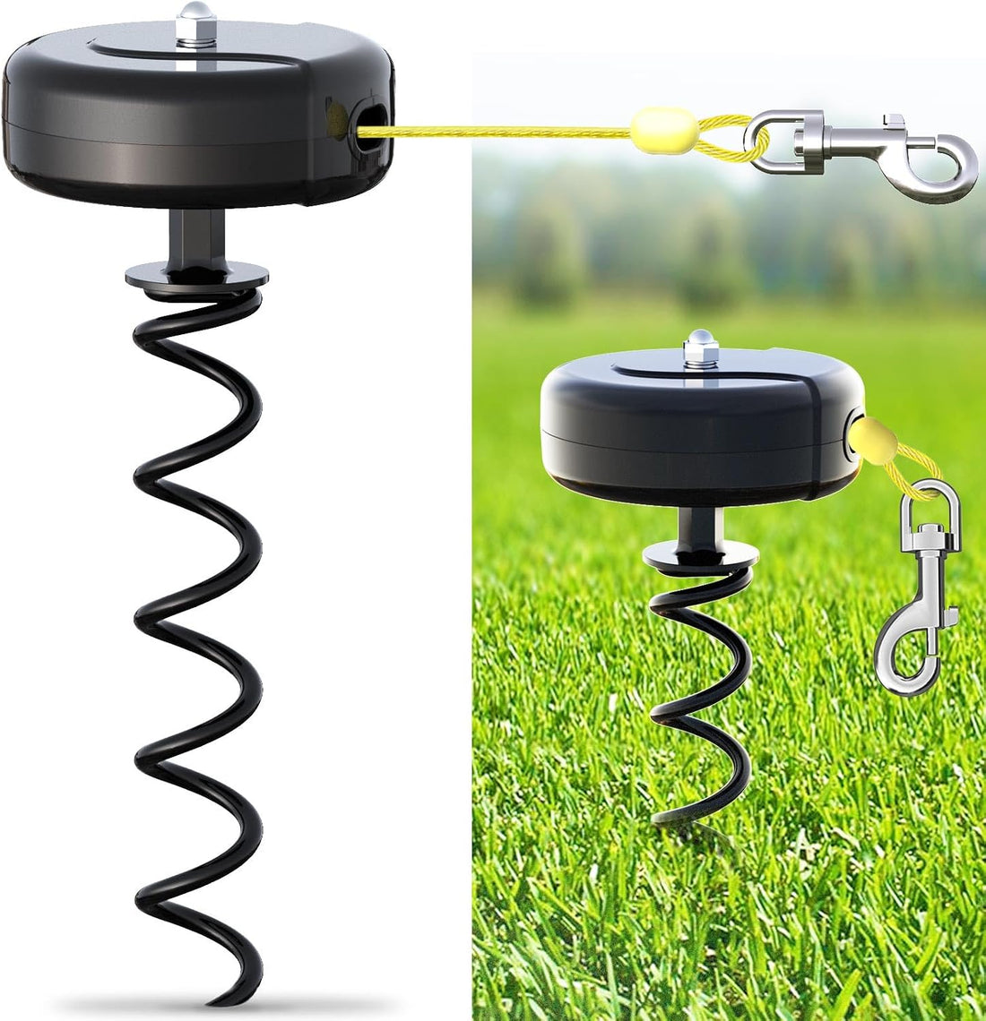 Dog Tie Out Cable and Stake 360° No Tangle Heavy Spiral Yard Stake