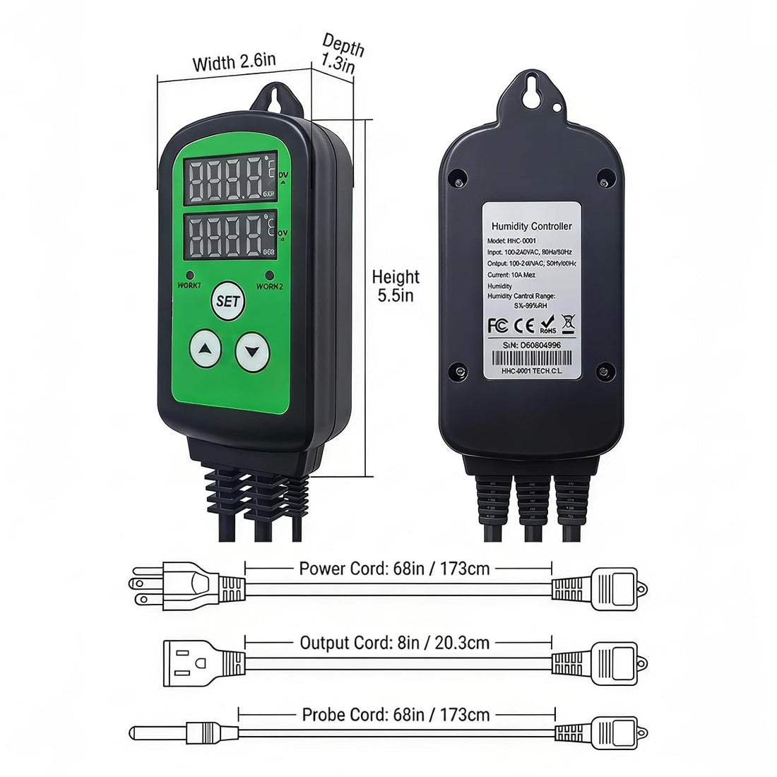 Humidity Controller, Dual Outlet Humidistat, 5-99% RH, Reptile