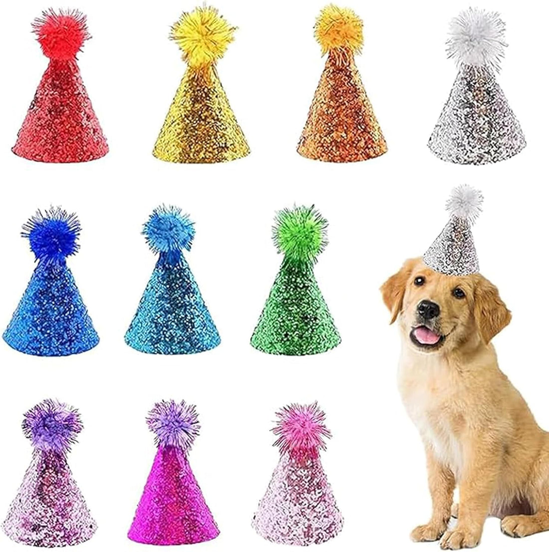 10 Pcs Dog Birthday Hat Set for Small Medium Dogs Cat Puppies