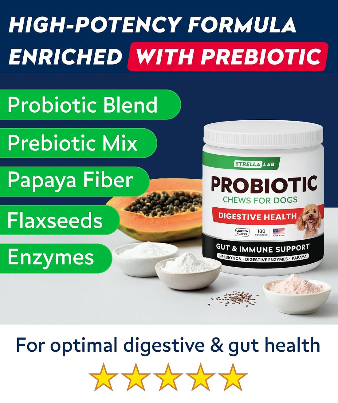 STRELLALAB Probiotics for Dogs Chews for Digestive Health & Gut