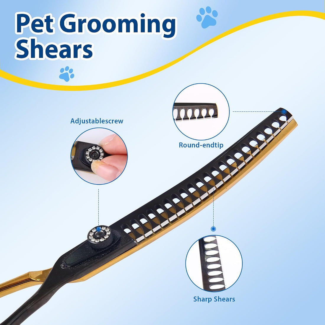 7" Curved Chunker Dog Grooming Scissors, 21 Teeth T-Shape
