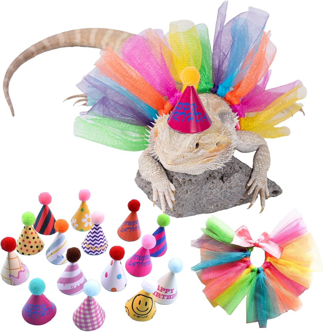 15Pcs Bearded Dragon Hats & Lizard Adjustable Tutu Skirt Set