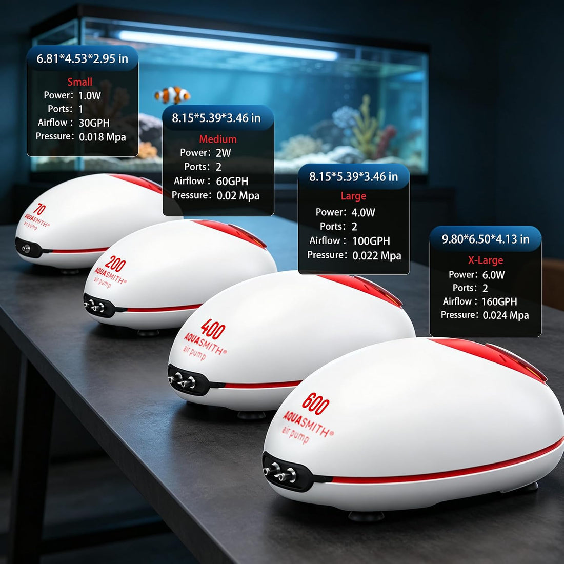 AQUASMITH No-Hum Whisper-Quiet Aquarium Air Pump,＜25dB Adjustable