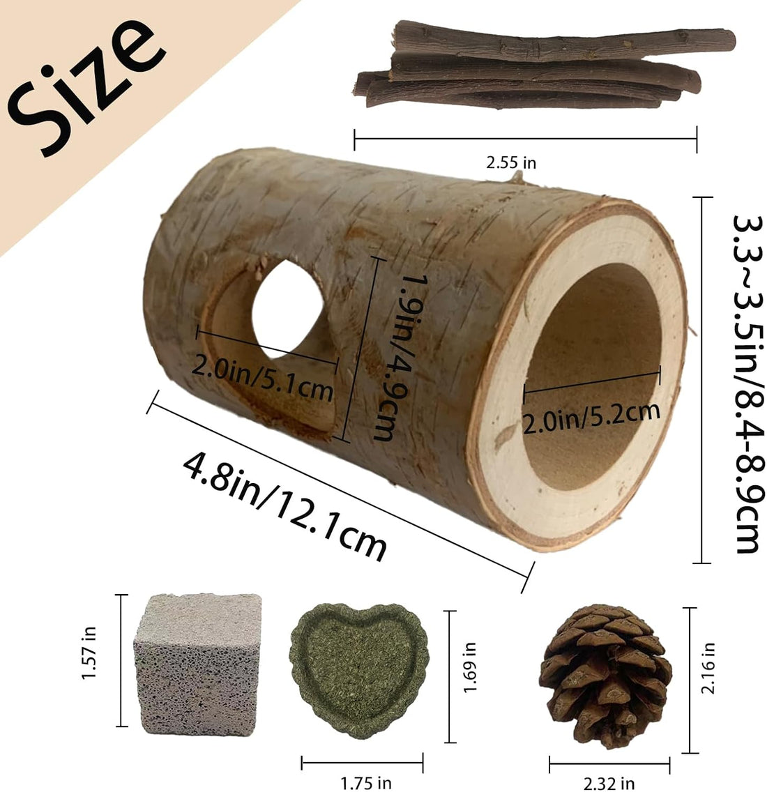 Natural Wooden Hamster Tunnel,Wood Hamsters Hideout Tube,Small Animal