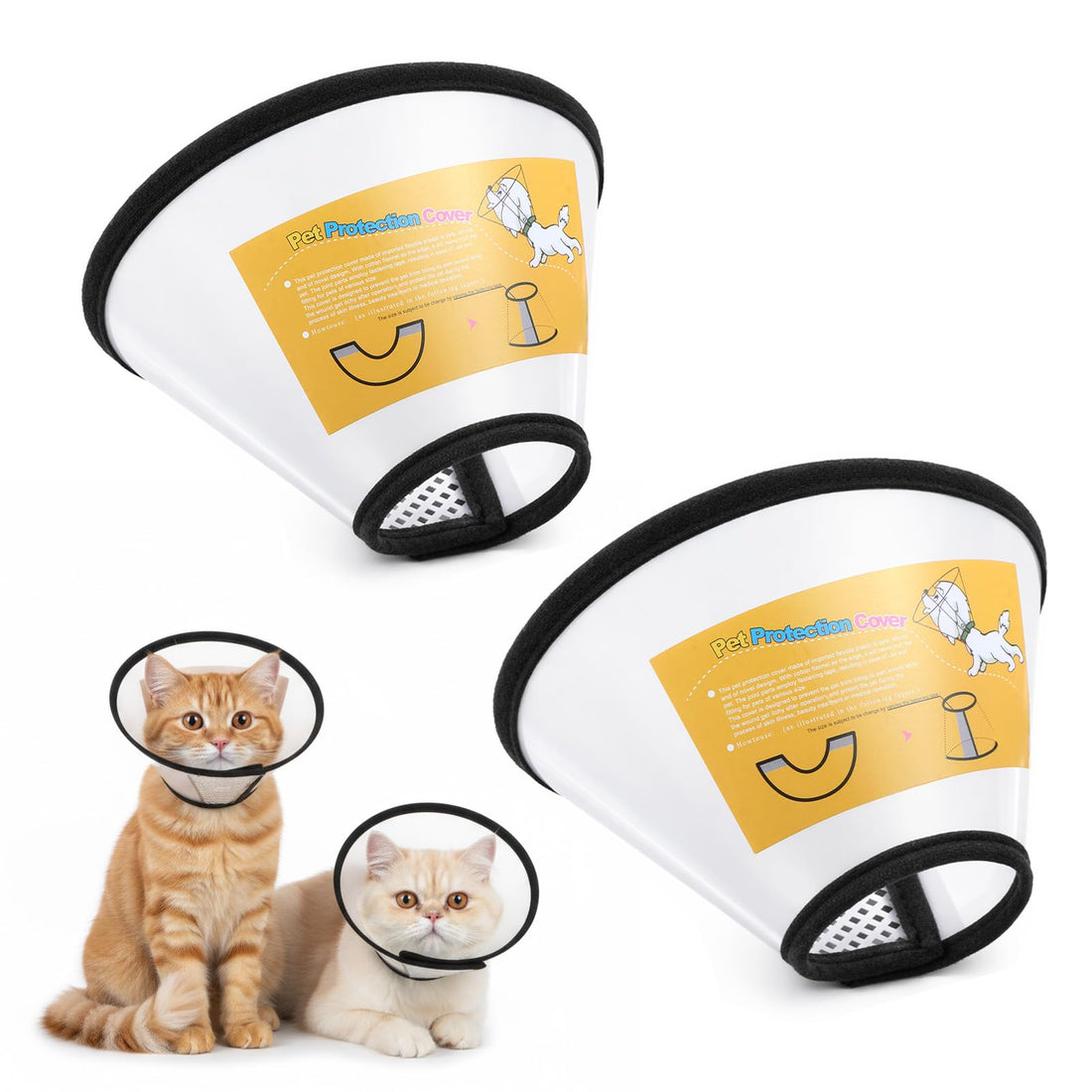 2 Pack Cat Cones to Stop Licking Transparent Plastic