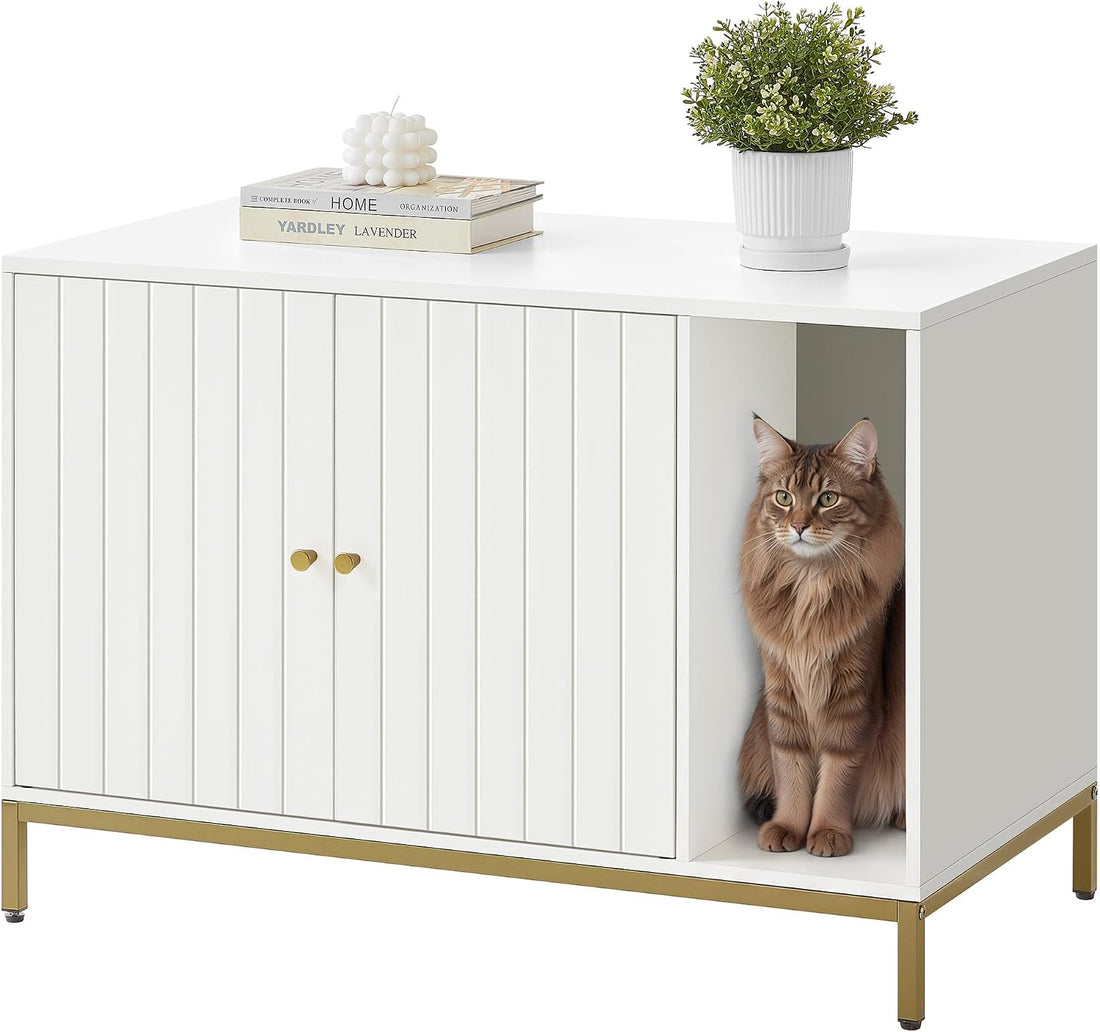 Feandrea Cat Litter Box Enclosure, with Scratching Mat, Tall Legs