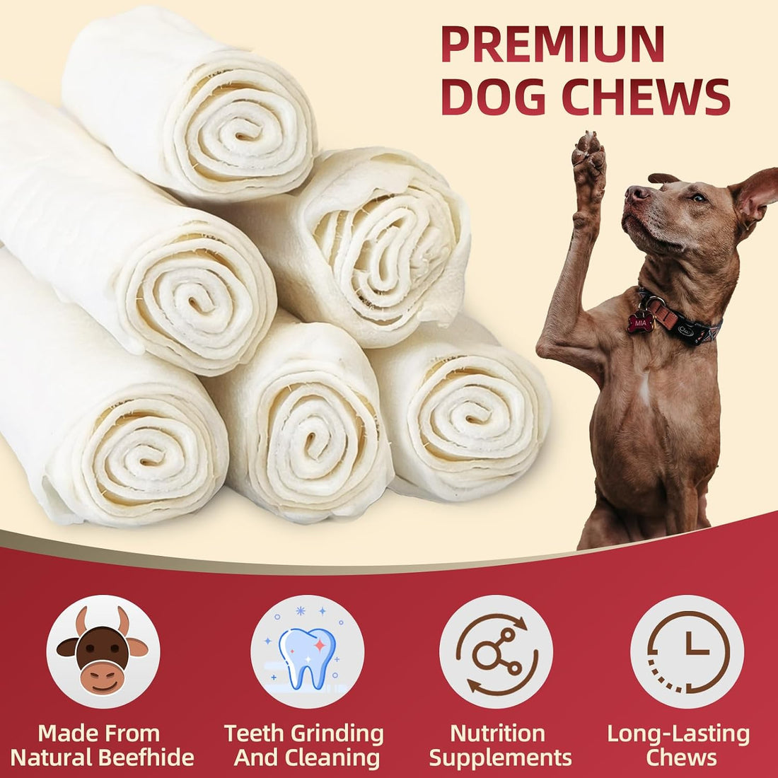 FidoFlix Dog Rawhide Chews,Long Lasting Rawhide Rolls Rawhide