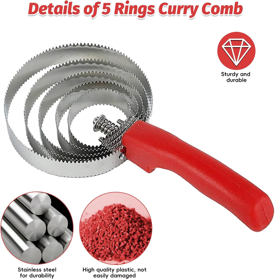 Horse Brush Reversible Stainless Steel Curry Comb with Soft Touch Grip