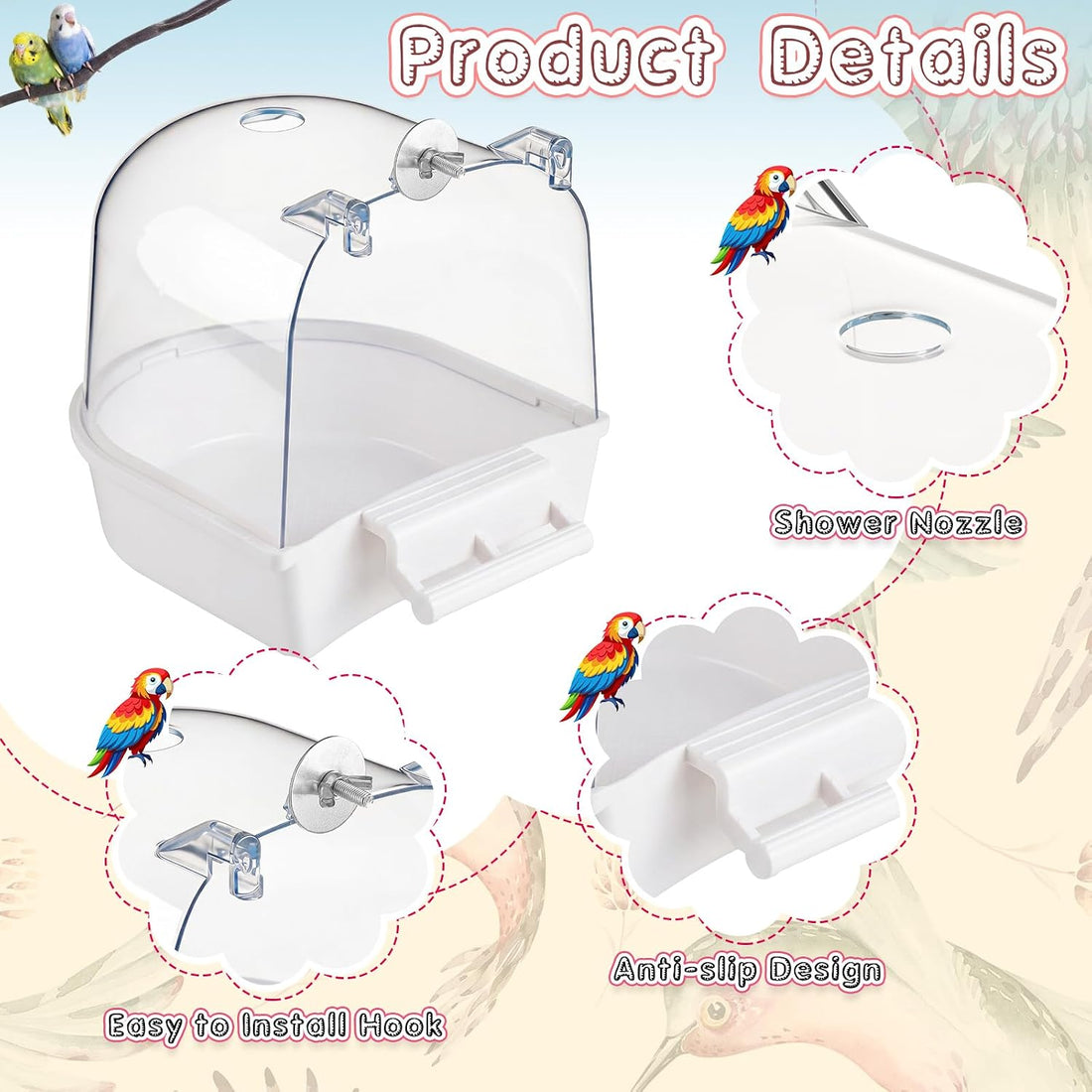 Honeydak 3 Pcs Bird Bath for Cage Parakeet Bath Hanging Box