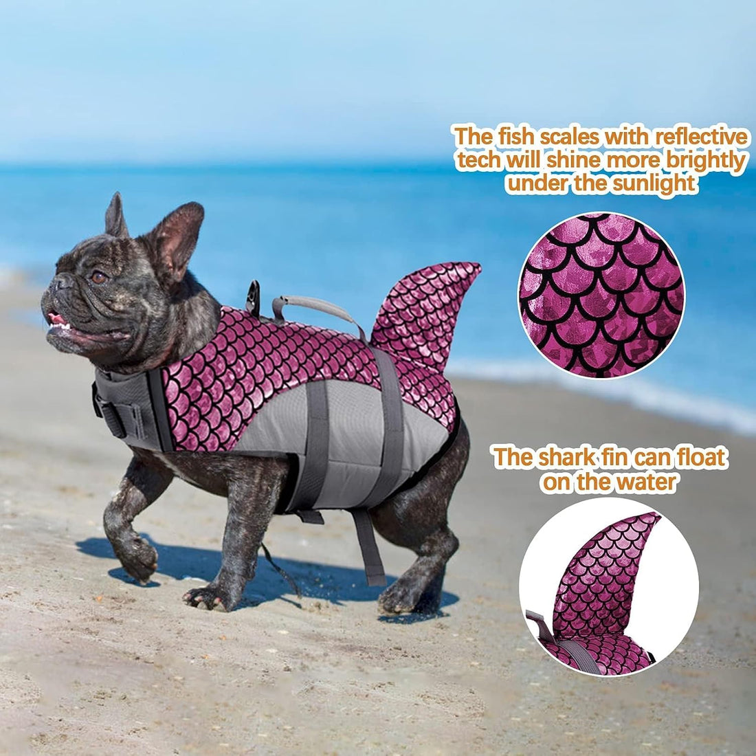 Kuoser Dog Life Jacket with Shark Fin, Ripstop Durable, Pink 2XL