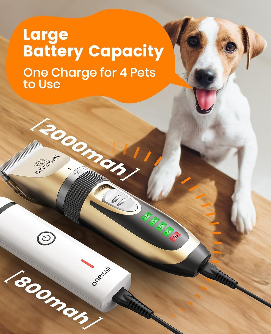 oneisall Dog Clippers and Paw Trimmer Kit 2 in 1 Low Noise Cordless