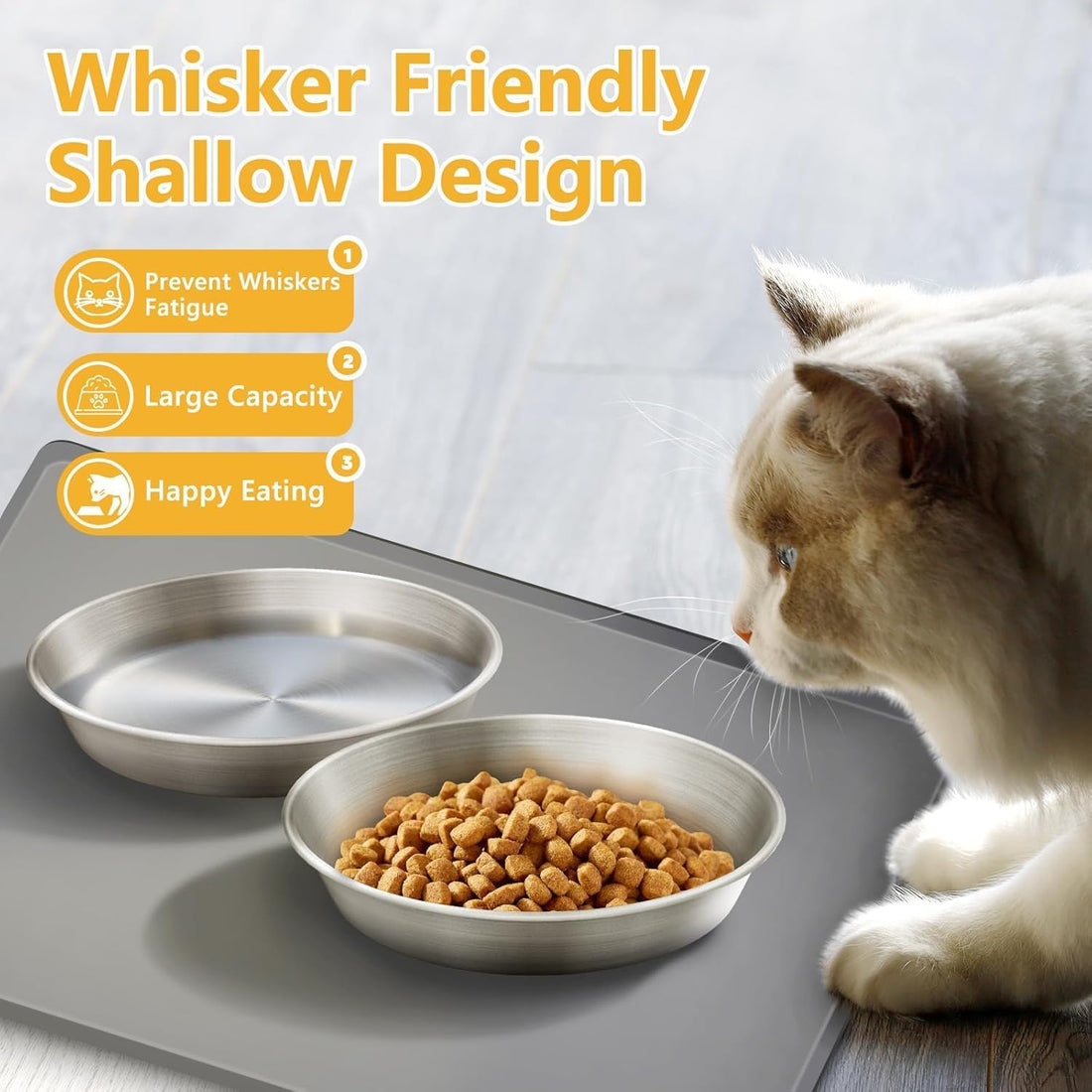 4-Pack 304 Stainless Steel Cat Food Bowls, Non-Slip Basic Dishes