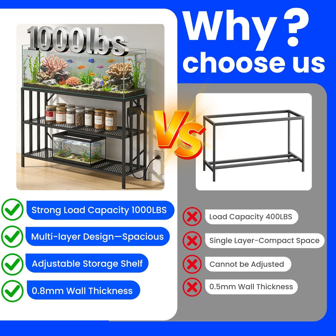 55-75 Gallon Aquarium Stand, 1000LBS Capacity Fish Tank Stand