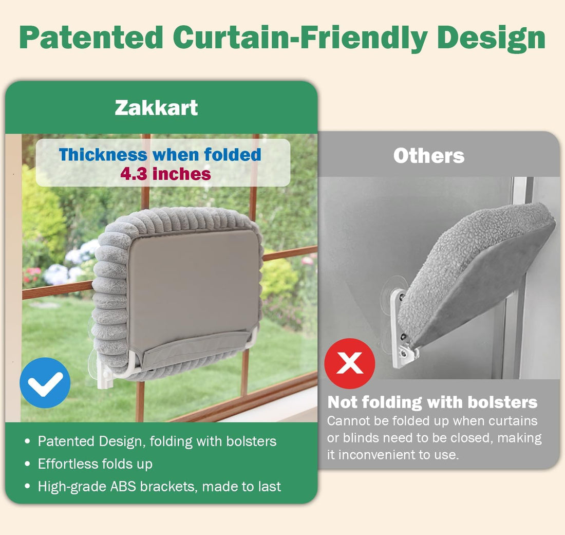 Zakkart SnugCloud Foldable Cat Window Perch - Cordless