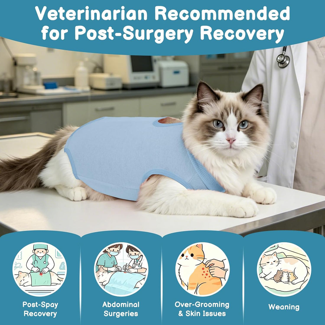 Cat Recovery Suit After Surgery, Cat Onesie for Abdominal Wound