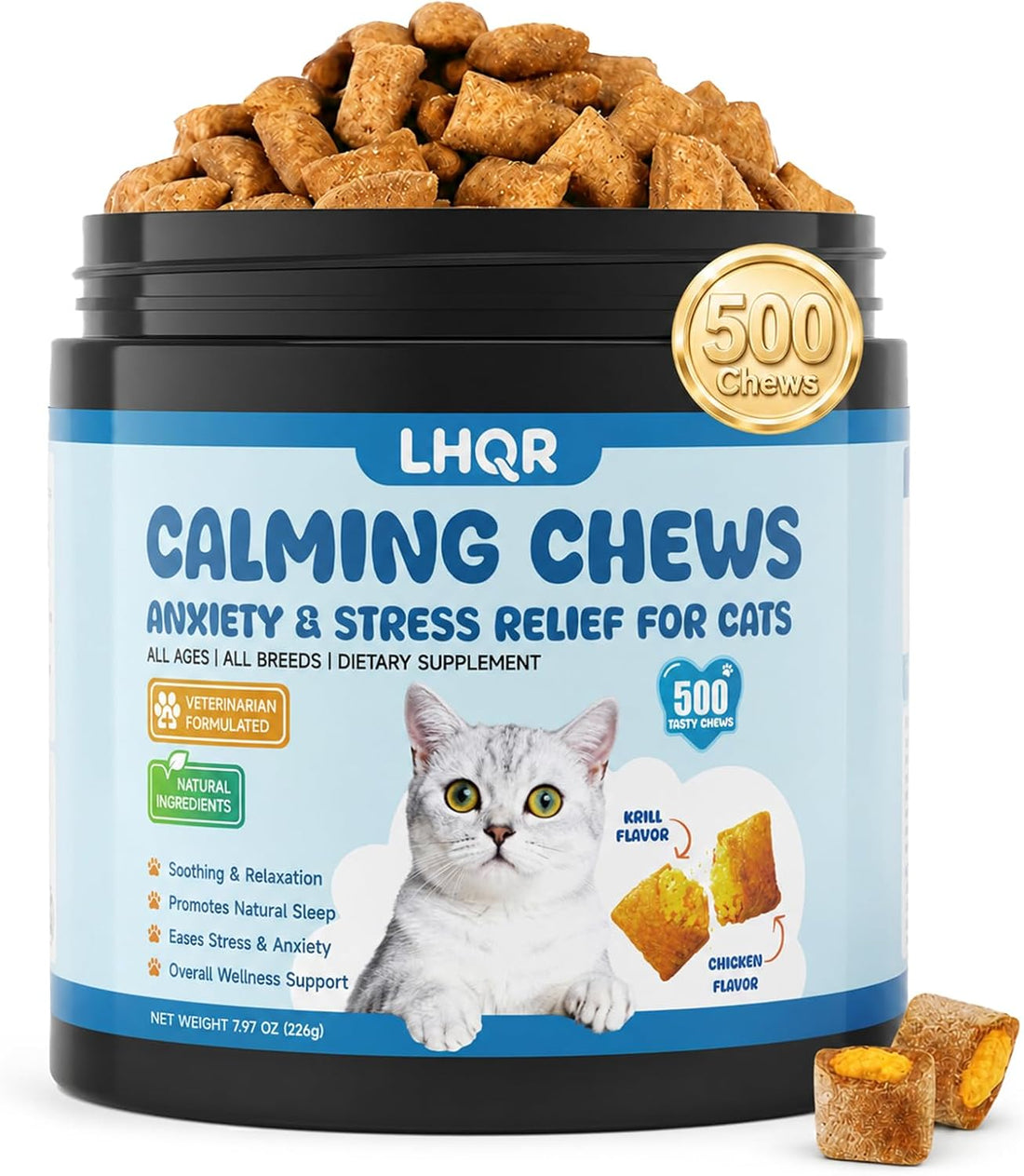Calming Cat Treats - 500 Chews for Stress & Anxiety Support
