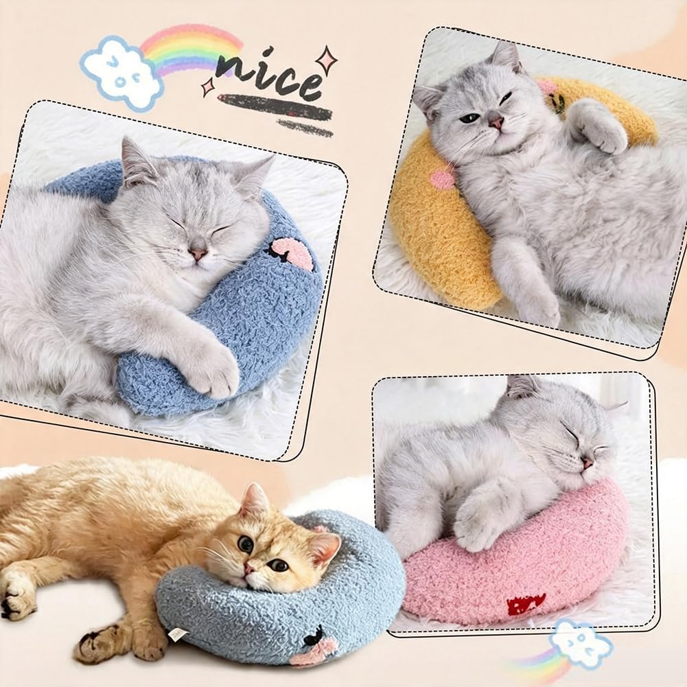 U-Shaped Calming Pillow for Cats and Dogs Yellow Cherry