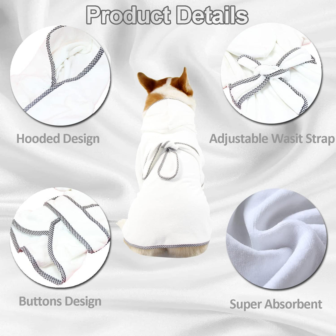 Dog Bathrobe, Microfiber Fast Drying Absorbent Hooded Bath Towel