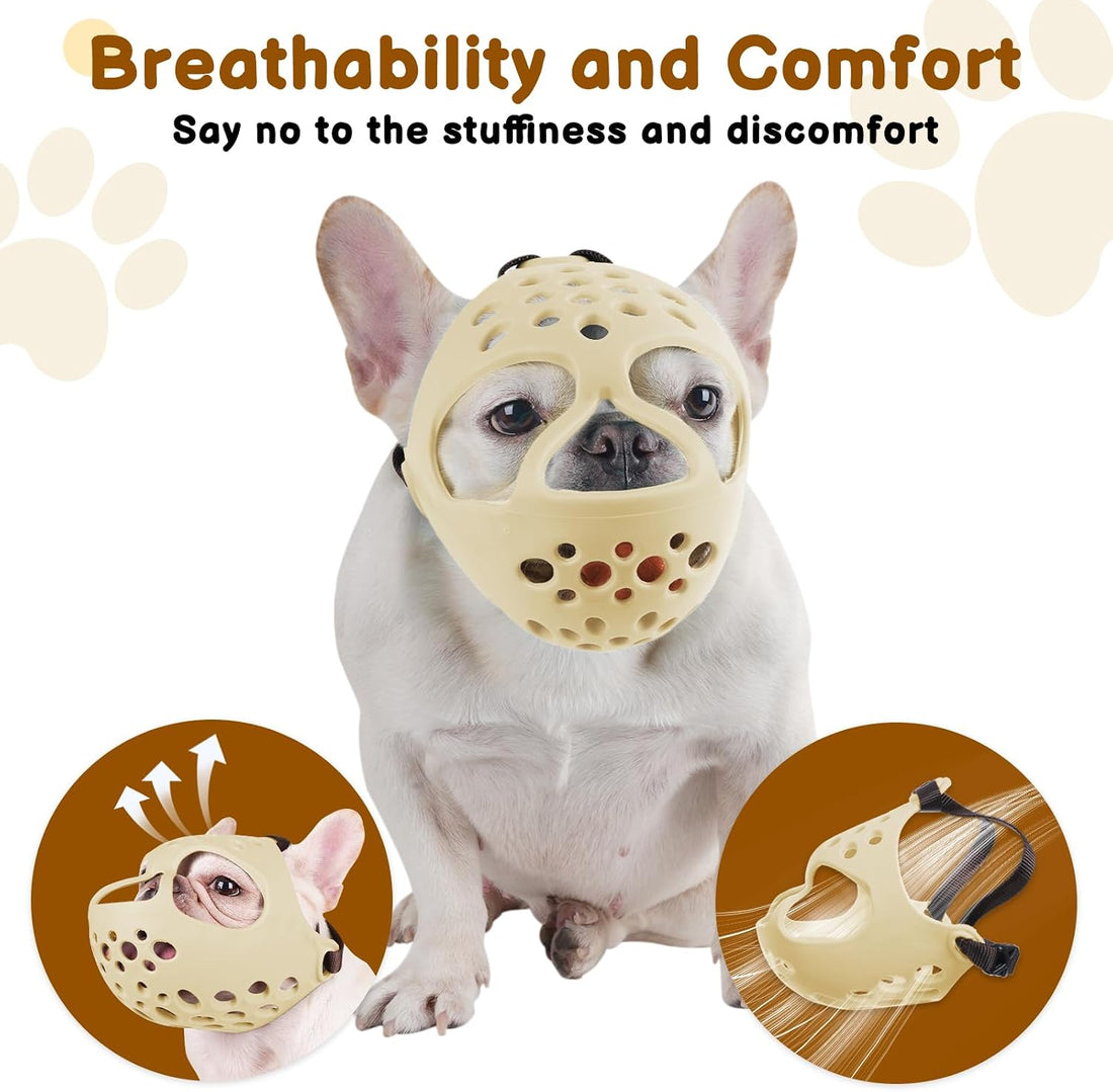 BARKLESS Frenchie Muzzle for Biting, Breathable Short Snout Dog Muzzle